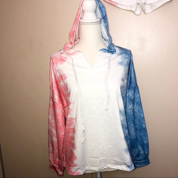Tie dye pink blue hoodie top & shorts set NEW - Picture 4 of 10